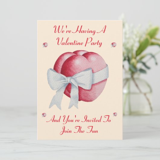 Romantisch rood hart met witte boog valentijn part kaart (Staand voorkant)