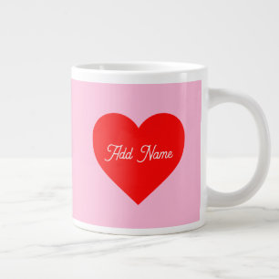 Romantisch rood hart pastel roze gepersonaliseerd extra grote beker