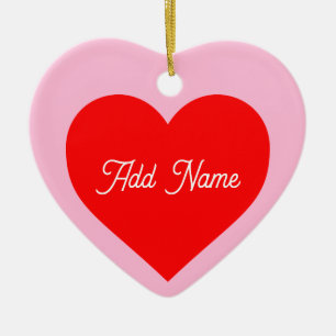 Romantisch rood hart pastel roze gepersonaliseerd keramisch ornament