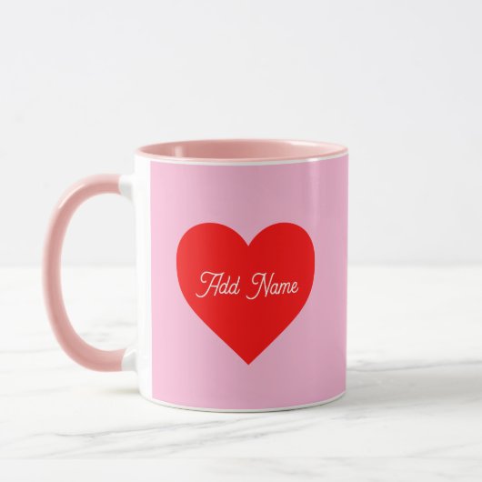 Romantisch rood hart pastel roze gepersonaliseerd mok (Links)