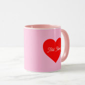 Romantisch rood hart pastel roze gepersonaliseerd mok (Voorkant rechts)
