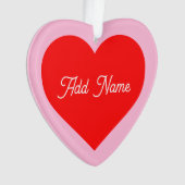 Romantisch rood hart pastel roze gepersonaliseerd ornament (voorkant)