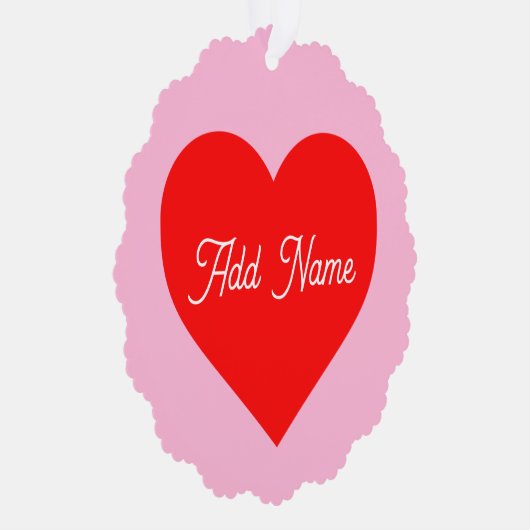 Romantisch rood hart pastel roze gepersonaliseerd ornament kaart (Rechts)
