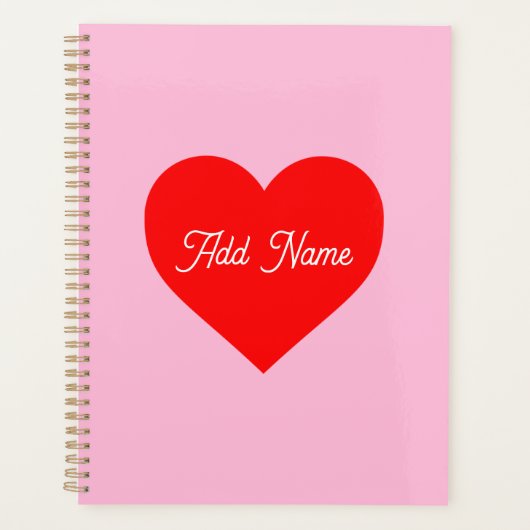 Romantisch rood hart pastel roze gepersonaliseerd planner (Voorkant)