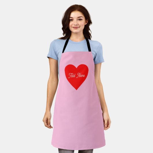 Romantisch rood hart pastel roze gepersonaliseerd schort (Gedragen)