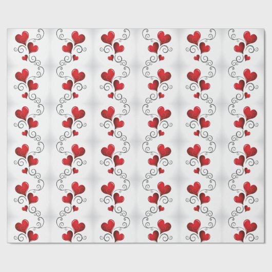 Romantisch rood hart werveling wit cadeaupapier (Vlak)