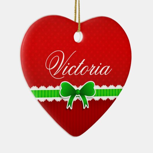 Romantisch Rood kerstontwerp Kute Bow - Aangepaste Keramisch Ornament (Rechts)