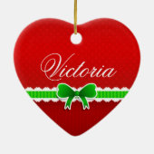 Romantisch Rood kerstontwerp Kute Bow - Aangepaste Keramisch Ornament (Achterkant)