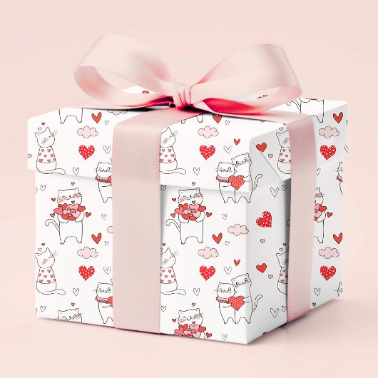 Romantisch Rood Liefde Hart Kitty Katten | VALENTI Cadeaupapier