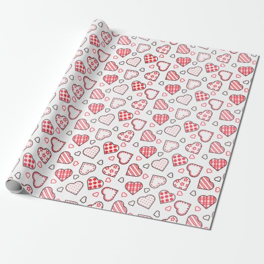 Romantisch rood liefde hart patroon | FEESTDAGEN Cadeaupapier (Uitgerold)