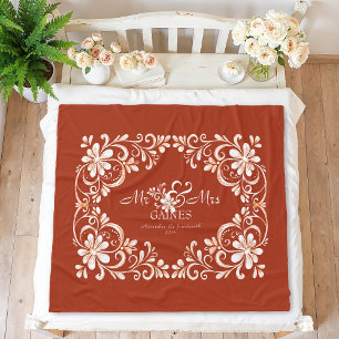 Romantisch rood roest shabby chic Hr & Mw floral  Fleece Deken