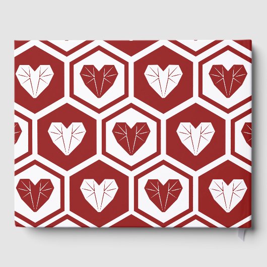 Romantisch rood wit glazen harten patroon gastenboek (Achterkant)