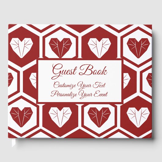 Romantisch rood wit glazen harten patroon gastenboek (Voorkant)