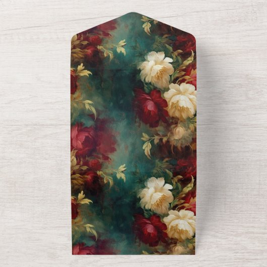 Romantisch Rood Wit Groen Bloemen All In One Uitnodiging (Buitenkant)