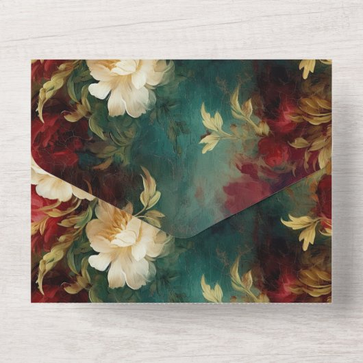 Romantisch Rood Wit Groen Bloemen All In One Uitnodiging (Achterkant)