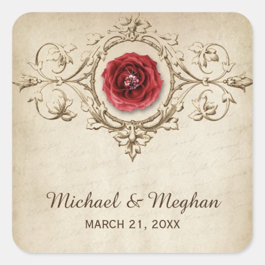  romantisch Roos bloeien bruiloft Vierkante Sticker (Voorkant)