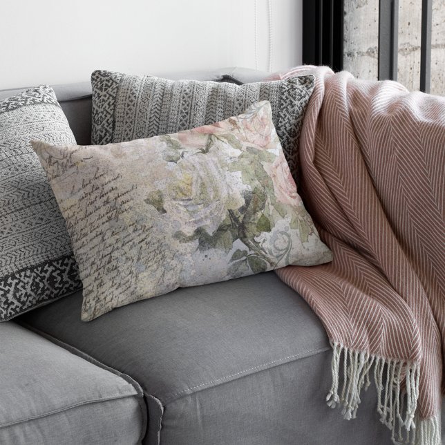 Romantisch Roos Bloemen Oude Handgeschreven Home D Kussen (Creator heeft geüpload)