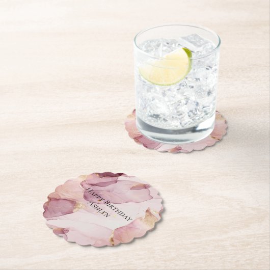 Romantisch Roos Blush Pink Gold Leaf Verjaardag Kartonnen Onderzetters (Insitu)