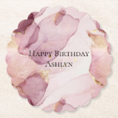 Romantisch Roos Blush Pink Gold Leaf Verjaardag Kartonnen Onderzetters (Voorkant)