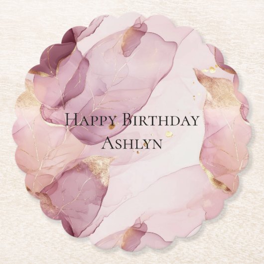 Romantisch Roos Blush Pink Gold Leaf Verjaardag Kartonnen Onderzetters (Voorkant)