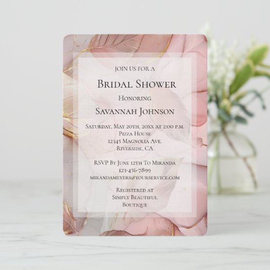 Romantisch Roos Blush Pink Gold Leaf Vrijgezellenf Kaart (Staand voorkant)
