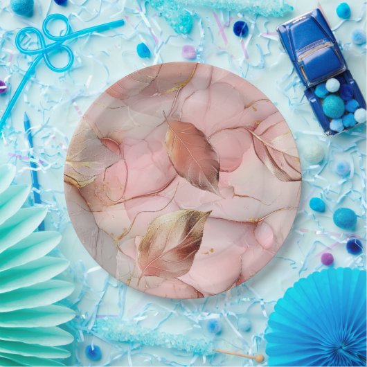 Romantisch Roos Blush Pink Gold Leaf Vrijgezellenf Papieren Bordje (Feest)