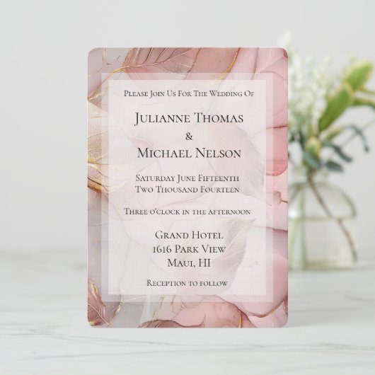 Romantisch Roos Blush Pink Gold Leaf Wedding Kaart (Staand voorkant)