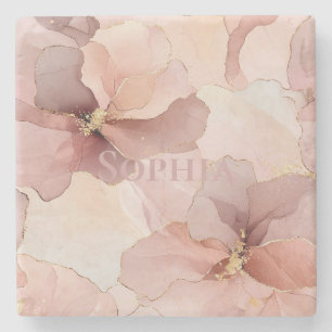 Romantisch Roos Blush Roze Goud Bloemen Stenen Onderzetter