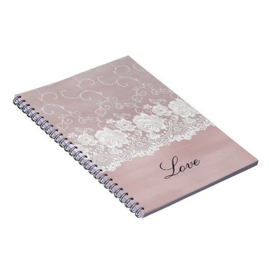 Romantisch Roos Blush Roze Witte Kant Bloemen Notitieboek (Rechterzijde)