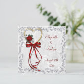 Romantisch Roos, diamant en rood lintje Kaart (Staand voorkant)