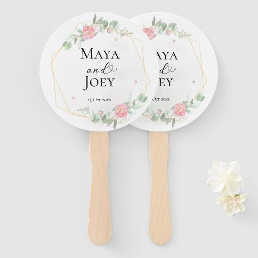 Romantisch Roos Geometric Wedding Handwaaier (Voorkant en achterkant)