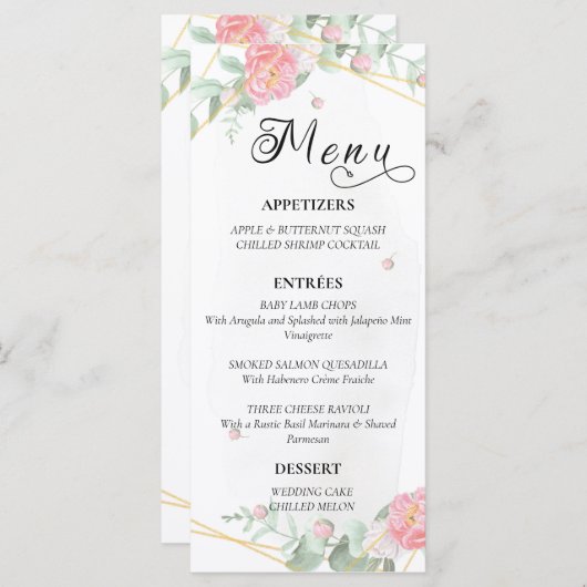 Romantisch Roos Geometric Wedding Menu (Voorkant / Achterkant)