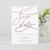 Romantisch Roos Gold Calligrafie Save The Date (Staand voorkant)