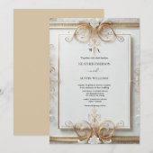 Romantisch Roos Gold Foil | Blush Monogram Weddens Kaart (Voorkant / Achterkant)