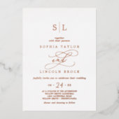 Romantisch Roos Gold Foil Monogram Weddenschap Folie Uitnodiging (Voorkant)