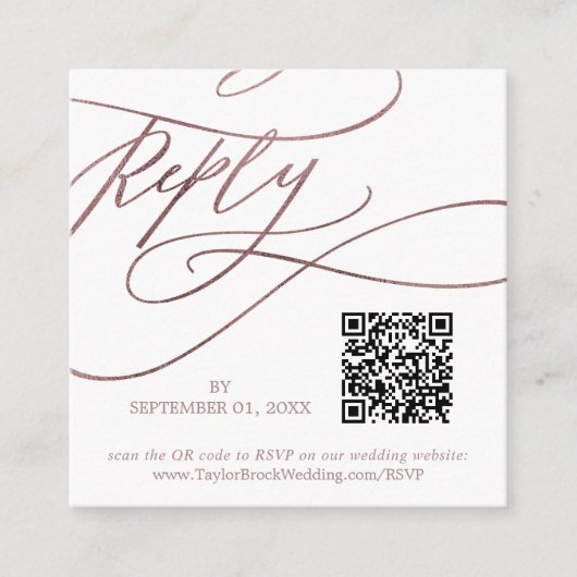 Romantisch Roos Goud QR Code Bruiloft RSVP Informatiekaartje (Voorkant)