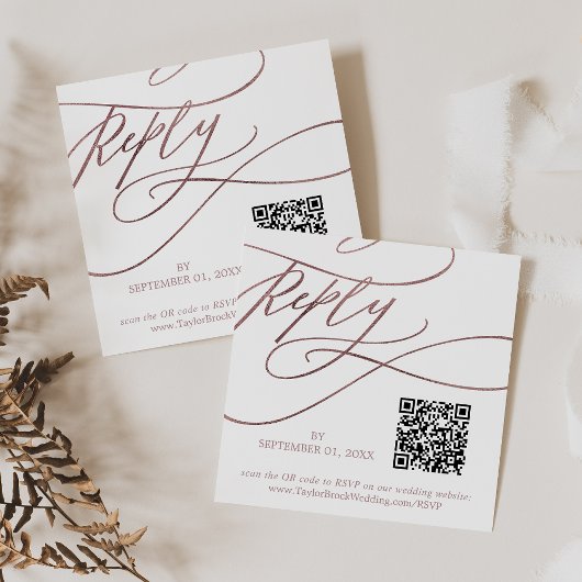 Romantisch Roos Goud QR Code Bruiloft RSVP Informatiekaartje
