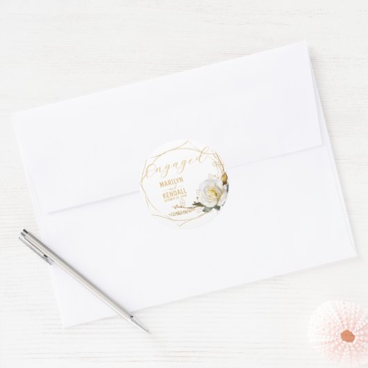 Romantisch Roos Goud Verloving Ronde Sticker (Envelop)