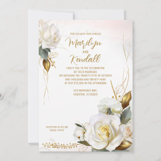 Romantisch Roos Gouden Bloemen Huwelijk Kaart