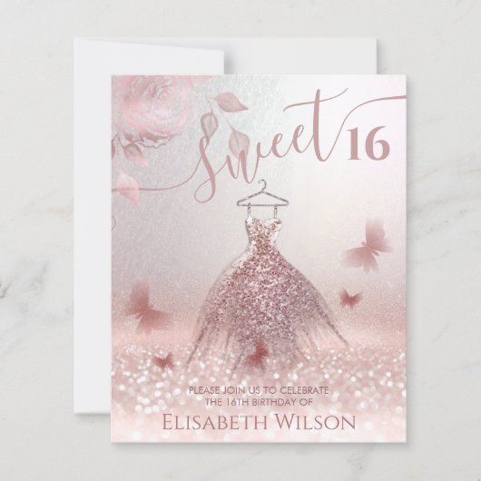 Romantisch Roos goudglitter ombre jurk vlinder (Voorkant)