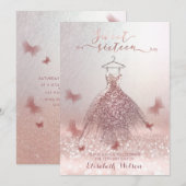 Romantisch Roos goudglitterjurk vlinder Kaart (Voorkant / Achterkant)