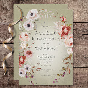 Romantisch Roos Groen Bloemen Bruidsbrunch Kaart