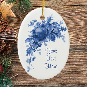 Romantisch  Roos in blauw Keramisch Ornament