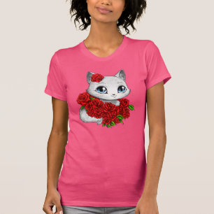 Romantisch Roos Kat Roze dunne T-shirt met mei Yu