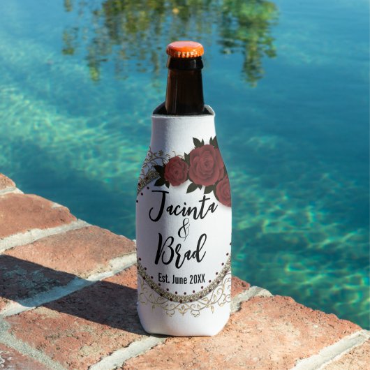 Romantisch Roos krans bruiloft gepersonaliseerd Flesjeskoeler (Insitu Zwembad)