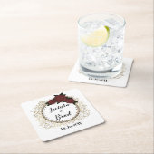 Romantisch Roos krans bruiloft gepersonaliseerd Vierkante Kartonnen Onderzetter (Insitu)