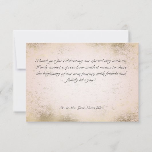 Romantisch Roos Roze Bloemen Goud Bruiloft Bedankkaart (Achterkant)