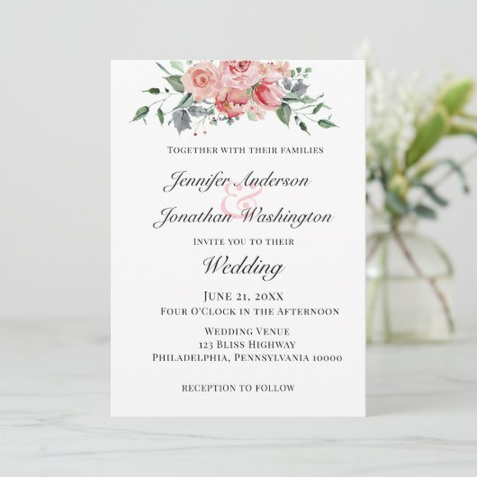 Romantisch Roos Roze Floral Kaart (Staand voorkant)