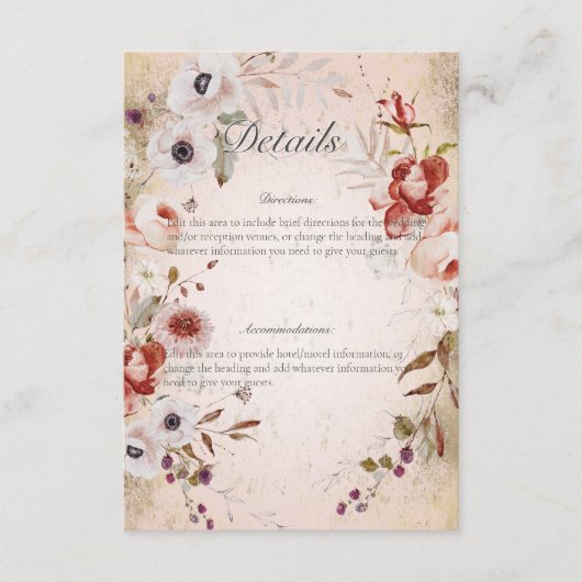 Romantisch Roos Roze Goud Bloemen Details Informatiekaartje (Voorkant)