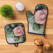 Romantisch Roos Wit Roze Goud Bloemen Liefde Ovenwant & Pannenlap Set (Top down)